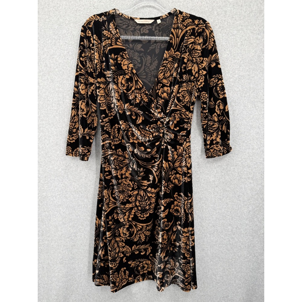 Soft Surroundings Hyannis Dress Womens M Black Gold Floral Velvet Faux Wrap